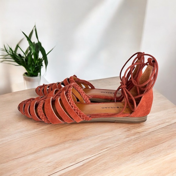 Lucky Brand Shoes - Lucky Brand Women’s Brocki Woven Orange Leather Wrap Flats Shoes Size 9